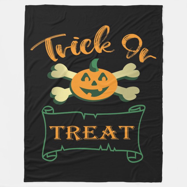 Trick or treat crossbones Halloween pumpkin  Fleece Blanket (Front)
