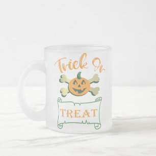 Trick or treat crossbones Halloween pumpkin   Frosted Glass Coffee Mug