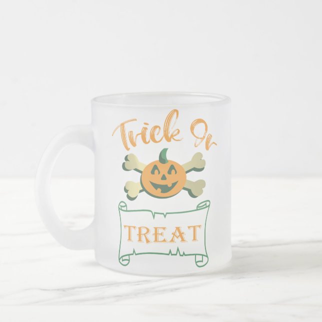 Trick or treat crossbones Halloween pumpkin   Frosted Glass Coffee Mug (Left)