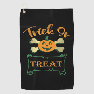 Trick or treat crossbones Halloween pumpkin Golf Towel