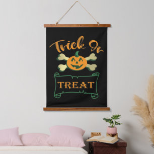 Trick or treat crossbones Halloween pumpkin  Hanging Tapestry