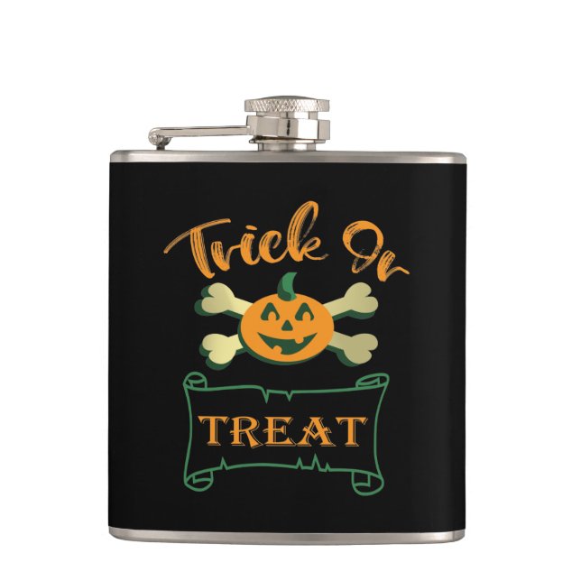 Trick or treat crossbones Halloween pumpkin  Hip Flask (Front)