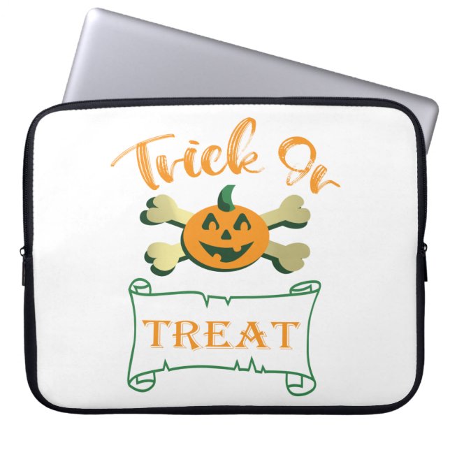 Trick or treat crossbones Halloween pumpkin  Laptop Sleeve (Front)