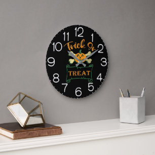 Trick or treat crossbones Halloween pumpkin Large Clock