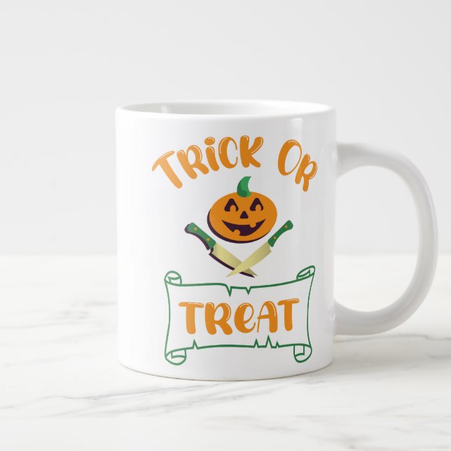 Trick or treat crossbones Halloween pumpkin   Large Coffee Mug (Right)