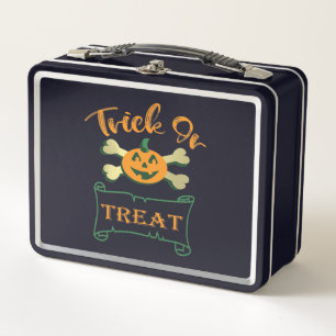 Trick or treat crossbones Halloween pumpkin  Metal Lunch Box
