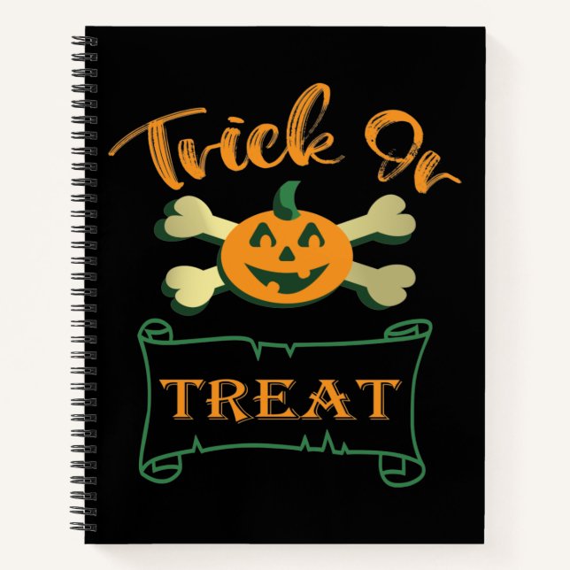 Trick or treat crossbones Halloween pumpkin  Notebook (Front)