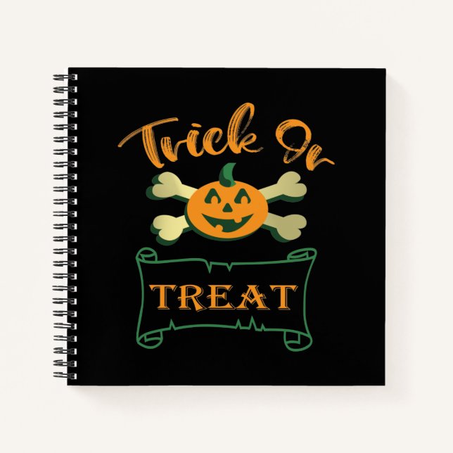 Trick or treat crossbones Halloween pumpkin  Notebook (Front)