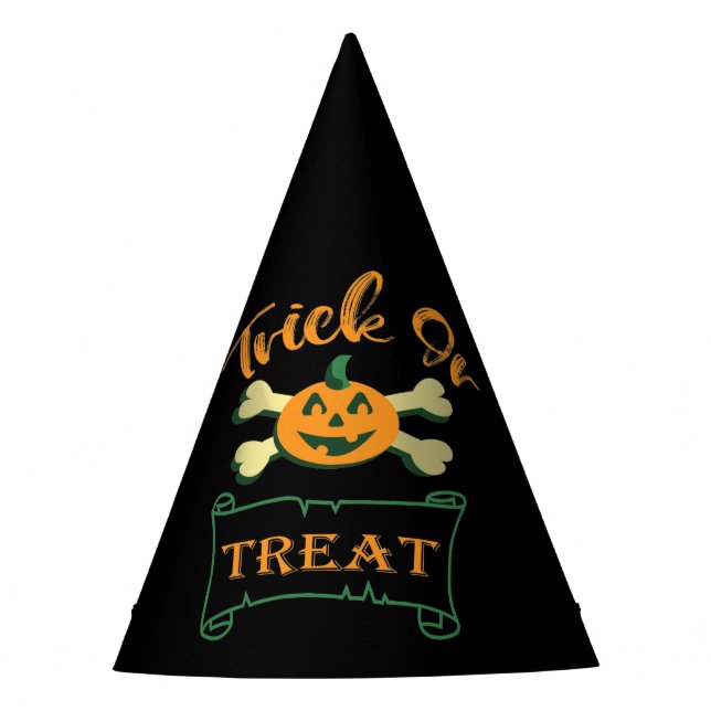 Trick or treat crossbones Halloween pumpkin  Party Hat (Front)