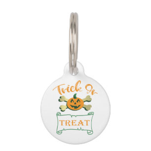 Trick or treat crossbones Halloween pumpkin Pet Tag