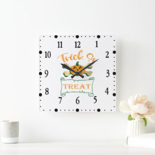 Trick or treat crossbones Halloween pumpkin Square Wall Clock