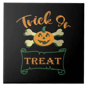 Trick or treat crossbones Halloween pumpkin Tile