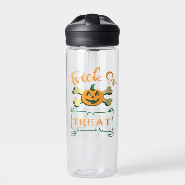 Trick or treat crossbones Halloween pumpkin  Water Bottle (Front)