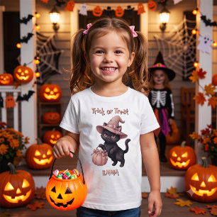 Trick or Treat Custom Black Cat&Pink Candy Bucket Baby T-Shirt