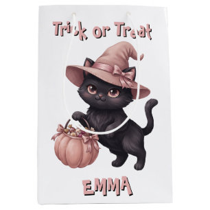 Trick or Treat Custom Black Cat&Pink Candy Bucket Medium Gift Bag