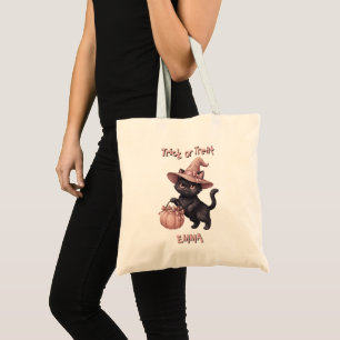 Trick or Treat Custom Black Cat&Pink Candy Bucket Tote Bag