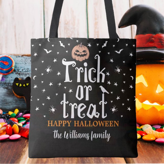 Trick or Treat Custom Name Halloween candy Tote Bag (Creator Uploaded)