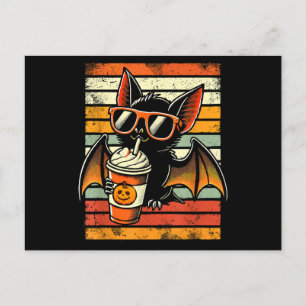 Trick or Treat Cute Bat Hipster Latte Funny Hallow Holiday Postcard