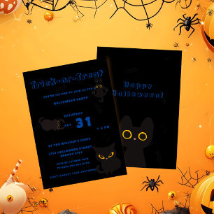 Trick or Treat   Cute Black Cat Halloween Invitation