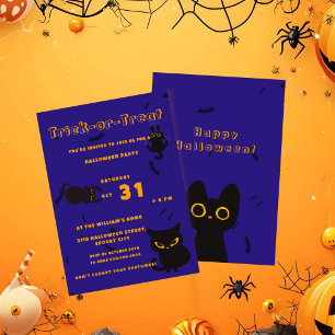 Trick or Treat   Cute Black Cat Halloween Invitation