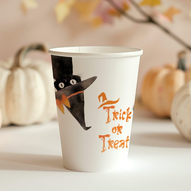 Trick or Treat Cute black cat Halloween Paper Cups (Creator Uploaded)