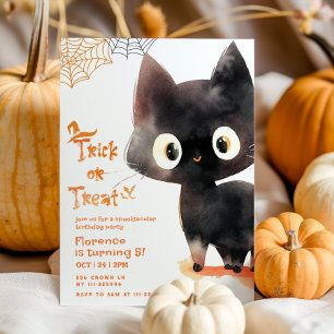 Trick or Treat cute Black cat Spooktacular party Invitation