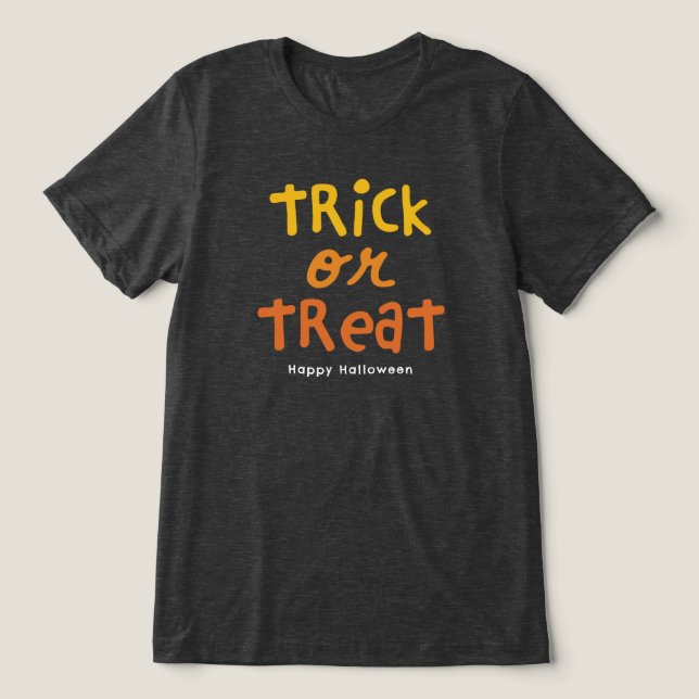 Trick or treat cute black orange Halloween Tri-Blend Shirt (Design Front)