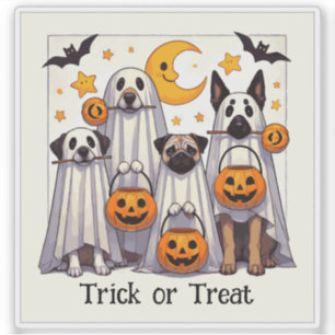 Trick or Treat Cute Dogs in Ghost Costumes