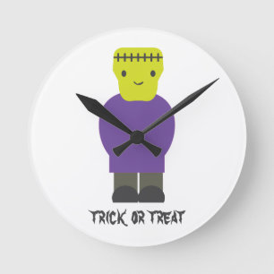 Trick or Treat- Cute Frankenstein Round Clock