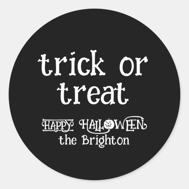 Trick or treat cute fun bone pumpkin Halloween Classic Round Sticker (Front)