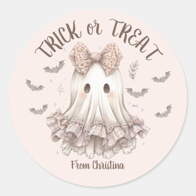Trick or Treat Cute Ghost Girl Halloween Party  Classic Round Sticker (Front)