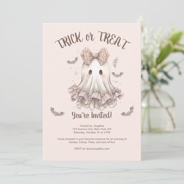 Trick or Treat Cute Ghost Girl Halloween Party  Invitation (Standing Front)