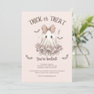 Trick or Treat Cute Ghost Girl Halloween Party Invitation