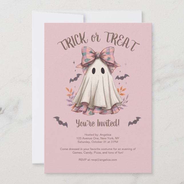 Trick or Treat Cute Ghost Girl Halloween Party  Invitation (Front)