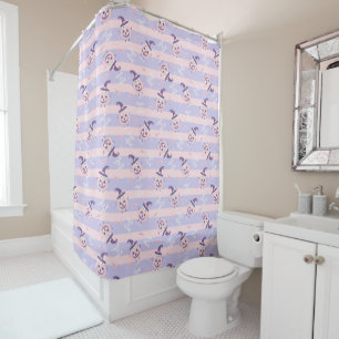 Trick or Treat Cute Ghost , Pumpkins and Stripes Shower Curtain
