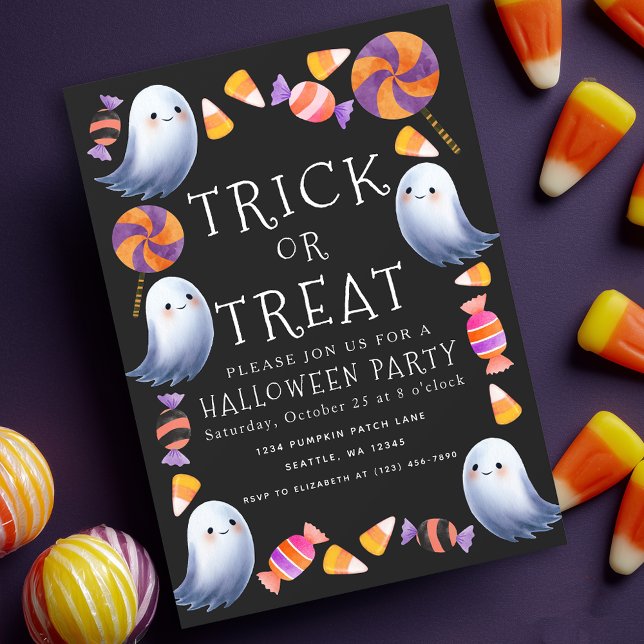 Trick or Treat Cute Ghosts Candy Halloween Party  Invitation (Creator Uploaded)