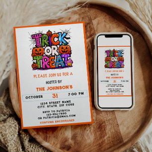 TRICK OR TREAT   Cute Halloween Bash Party Invitation