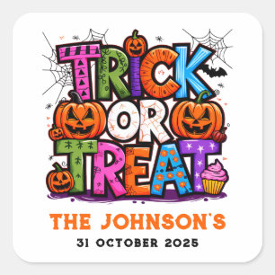 TRICK OR TREAT   Cute Halloween Bash Party Square Sticker