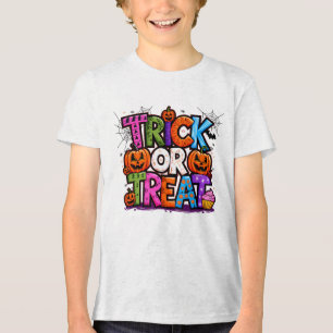 TRICK OR TREAT   Cute Halloween Bash Party Tri-Blend Shirt