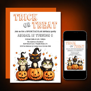 Trick or Treat Cute Halloween Cats Birthday Invitation