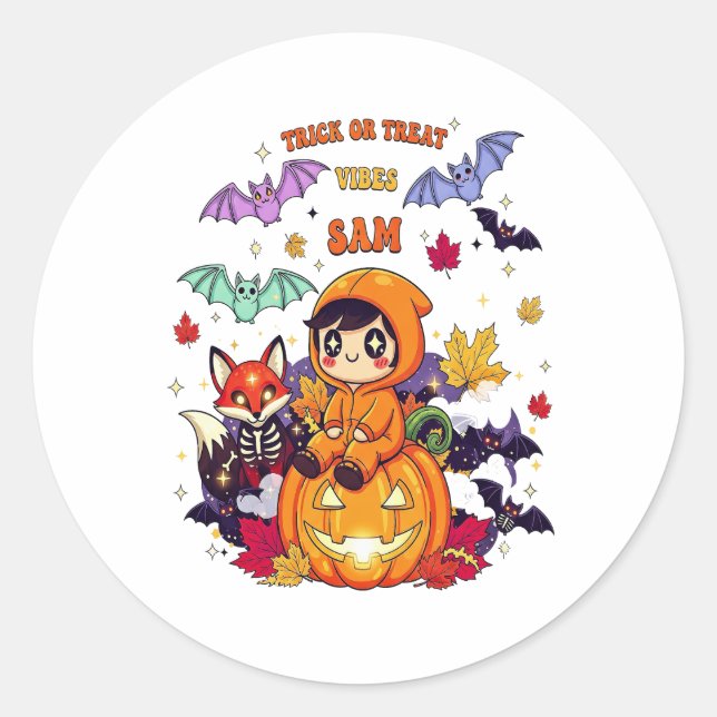 Trick or Treat Cute Halloween Classic Round Sticker (Front)