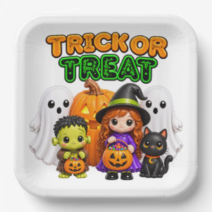 Trick or Treat - Cute Halloween Friends Paper Plate