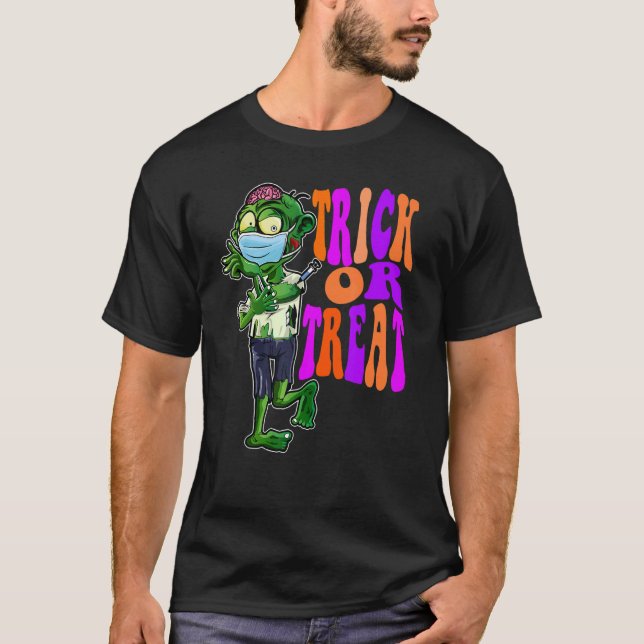 Trick or Treat  Cute Halloween Zombie with Mask T-Shirt (Front)