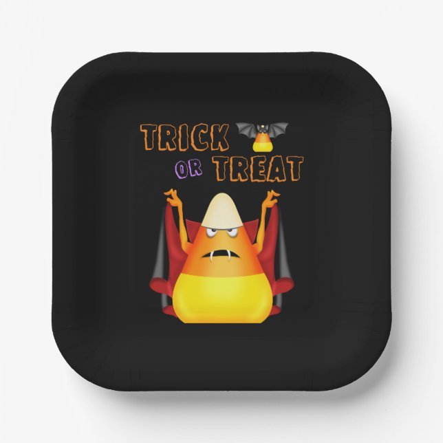 Trick or Treat Cute Vampire Candy Corn Halloween Paper Plate (Front)