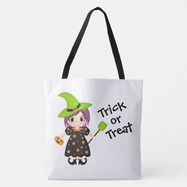 Trick or Treat Cute Witch Tote Bag (Front)
