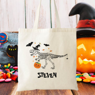 Trick or Treat Dinosaur with Witch Hat Halloween  Tote Bag