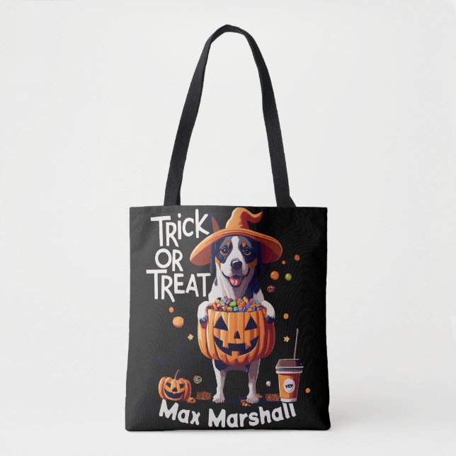 Trick or Treat Dog - Boo Crew Orange Black Tote Bag (Front)