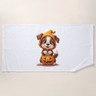 Trick or Treat Dog – Cute Halloween Puppy Shirt Beach Towel