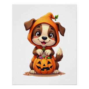 Trick or Treat Dog � Cute Halloween Puppy Shirt Poster