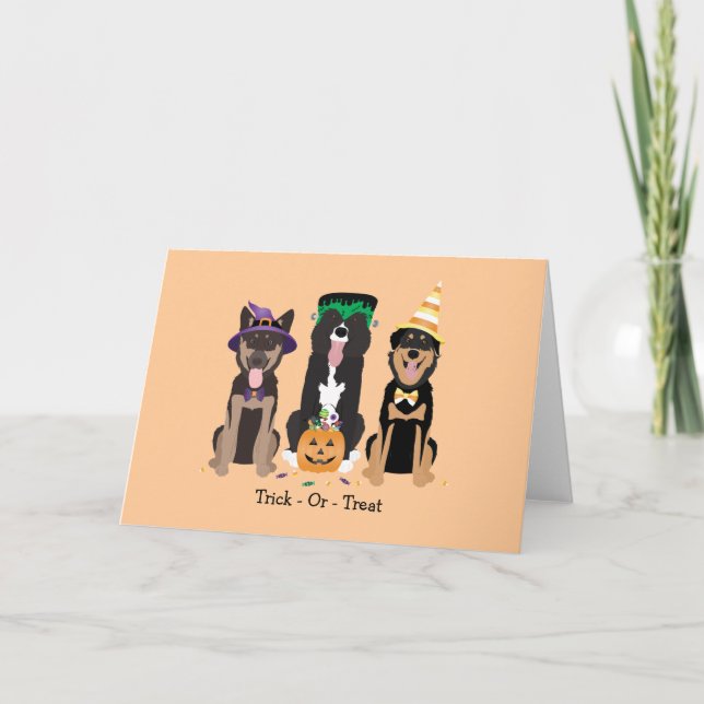 Trick Or Treat Dogs In Halloween Costumes Card (Front)